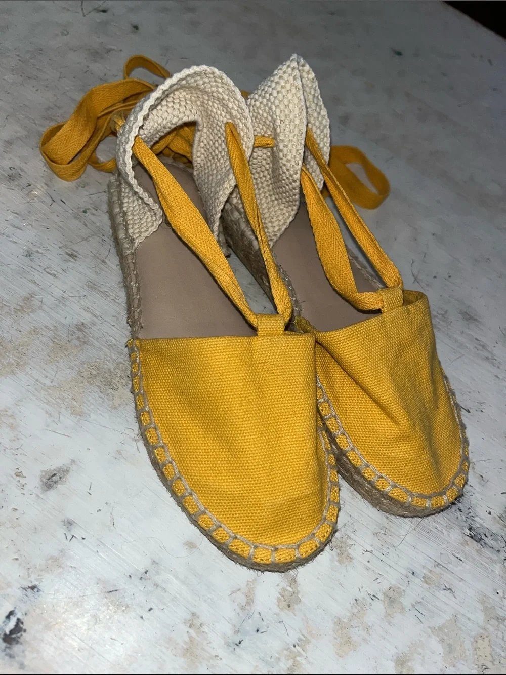 ALDO Seniorita wrap tie espadrilles in yellow | size 6.5